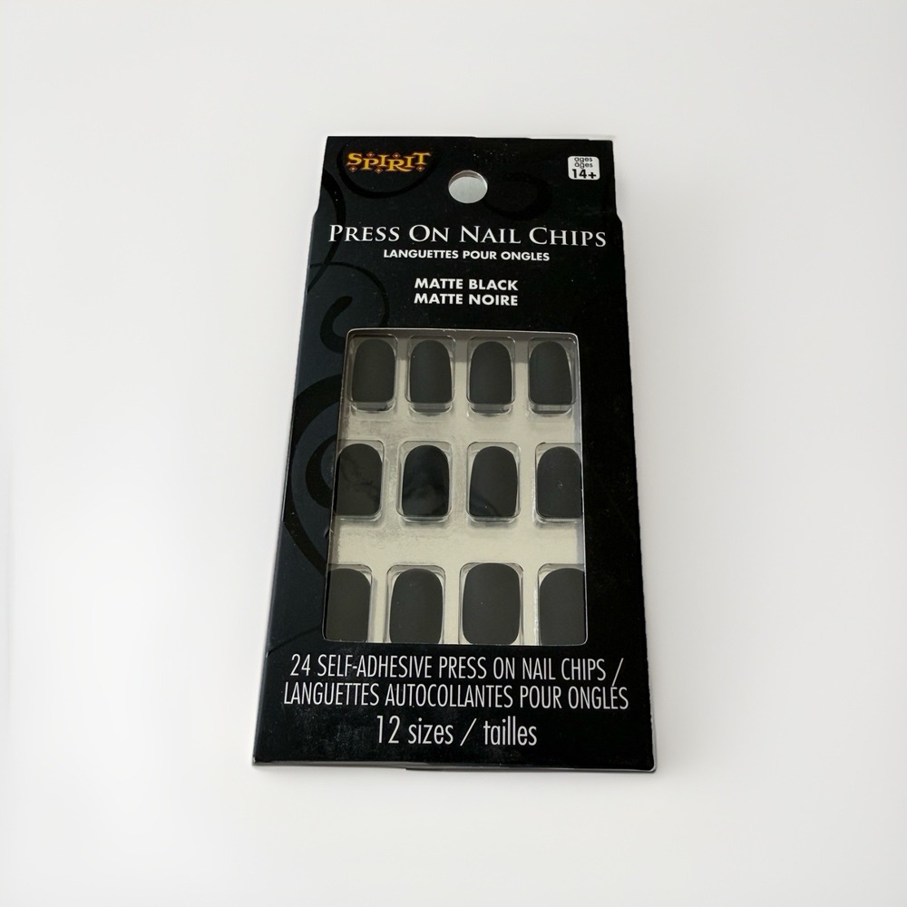 NIB Spirit Halloween Press on Nail Chips Matte Black Self-Adhesive‎ 24 Count
